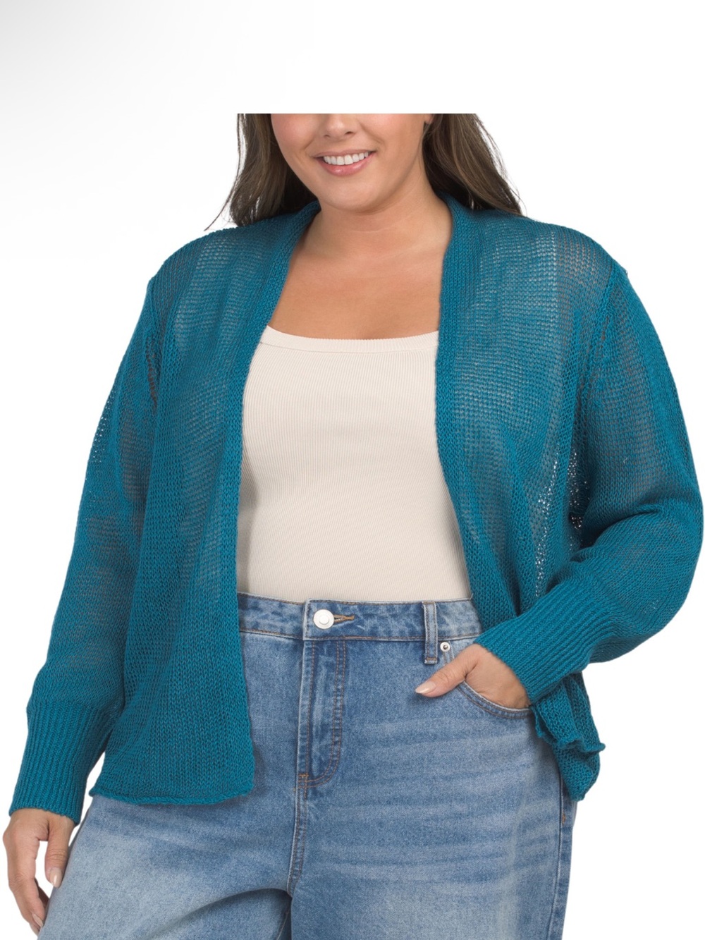 EILEEN FISHER Teal Open-Front Lightweight Women's Cardigan Sweater